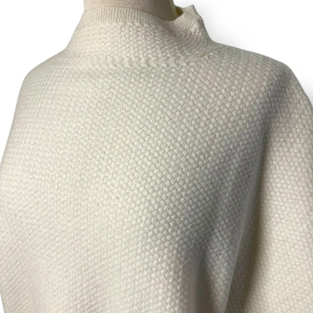 NWT 100% Cashmere Basketweave Short Sleeve Mock Turtleneck Cream Sweater Sz S